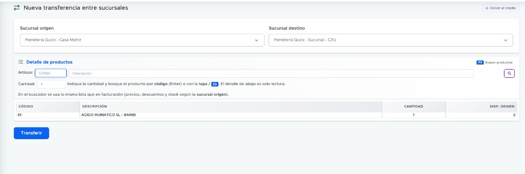 Transferencias y traslados entre sucursales en Factusys